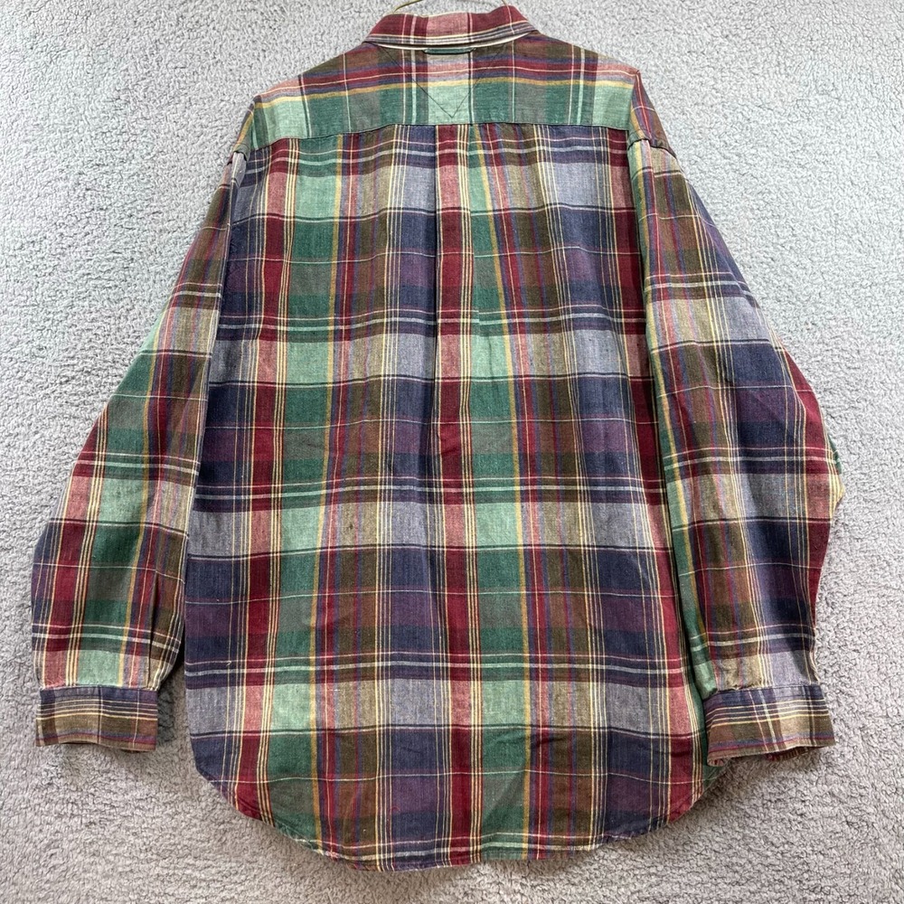 Tommy Hilfiger Shirt Large Button-Down Men's Purple Blue Green Red Plaid‎ - Picture 8 of 15